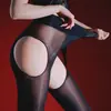 "Wilderness" Meias 8D de Óleo de Cavalo Vazadas em Quatro Lados, Anti-Puxões, Sedosas, Sexy, Abertura Quatro Lados na Virilha, Meia-Calça que Não Precisa Tirar