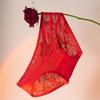 Hongyun Fu Zhi sexy encaje calado tentación sin costuras jacquard seda de hielo estilo rosa puro triángulo rojo ropa interior para mujer