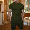 Nueva Moda de Verano para Hombres: Conjunto de dos piezas informal de moda, color liso, manga corta y shorts, estilo europeo y americano, corte holgado