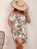 Vestido Verão Novo Europeu e Americano Transfronteiriço Feminino Elegante Estampado Gola de Um Ombro Sem Alças Slim Fit