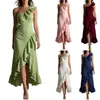 Sitio Independiente de Amazon Comercio Exterior Ropa para Mujer Estilo Nuevo Europeo y Americano Cruzado Vestido Elegante Irregular con Volantes Plisados