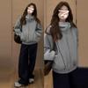 Sudadera con capucha gris estilo retro americano para mujer, chaqueta para principios de otoño de 2025, nueva, versátil, holgada, chaqueta de béisbol, corte holgado