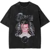 Camiseta Lavada Vintage de los 70 para Hombre, Camiseta de Algodón Retro Plisada David, Camiseta Casual de Verano con Cuello Redondo