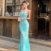 Vestido Regata Elegante Francês Verde Claro Estampado Borboleta Vintage em Malha Cós Justo Quadril