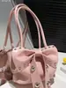 Bolsa de Ombro Sweet Cool Spice Girl de Alto Valor Feminina 2025 Verão Nova Moda Bolsa de Rebites Distinta Bolsa de Axila com Laço