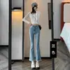 Jeans Azules Claros Elásticos para Mujer Primavera 2023 Ajuste Delgado Pantalones Cropped Adelgazantes para Personas Petitas