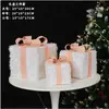 Decoración navideña arte en hierro caja de regalo luminosa juego de tres piezas adorno de exhibición arreglo de escena de árbol de Navidad