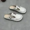 Pantuflas Cerradas Tejidas de Piel de Vaca, Verano 26, Punta Redonda, Suela Plana, Para Deslizar, Suela Suave, Sandalias Mula Perezosas de Cuero Genuino