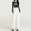 Jeans Blancos de Pierna Recta para Mujer Verano 2025 Nuevos de Cintura Alta Sueltos Aspecto Adelgazante Pantalones Estrechos de Pierna Ancha hasta el Suelo
