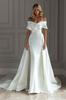 Vestido de Casamento Leve para Exportação Europeia e Americana 2026 Novo Estilo Ombro a Ombro Emagrecedor Elegante Sexy Branco com Cauda Vestido de Noite para Mulheres