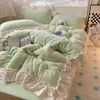 Juego de ropa de cama de cuatro piezas de encaje francés de grado A para invierno, con funda de edredón de vellón de doble cara y sábana bajera de terciopelo coral de vellón