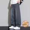 Pantalones Vaqueros Gruesos de Invierno con Forro de Polar para Hombre, Pantalones Casuales de Mezclilla Cálidos Nuevos, Pantalones Largos de Pierna Ancha Estilo Americano para Hombre