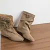 Botas Vaqueras Occidentales con Hebilla que Aumentan la Altura Interior, Botas de Moda con Punta Fina, Nuevas Botas Blancas de Media Caña Otoño/Invierno para Mujer