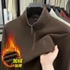 Sudadera con Media Cremallera de Lana de Camello y Seda DeRong para Hombre Otoño Invierno Logo Pequeño de Pony Manga Larga Abrigada Calidez Capa Base para Hombre