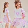 Conjunto de Verão Duas Peças para Meninas 2025 Novo Tie-Dye Degradê Saia com Renda Camiseta de Manga Curta para Crianças de Meia-Idade e Grandes