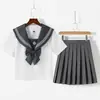 Fábrica em nome da embalagem pós-venda bordado cinza três traje de marinheiro jk uniforme escolar para o senso de terno saia plissada genuíno japonês
