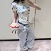 Camiseta Estilo Coreano Retrô com Estampa de Desenho Animado, Ombro Normal, Manga Curta para Mulheres, Nova Chegada de Verão, Top Cropped Justo que Valoriza a Silhueta, Tendência