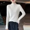 26 Otoño Invierno Nuevo 100% Lana Base para Mujer Tejido de Punto Trenzado Cuello Auto Capa Interior Cálida Top de Punto Color Sólido Suéter
