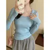 Suéter de Tricô OEM Outono para Mulheres 2026 Novo Estilo Camisa Básica de Alta Qualidade Slim Fit para Primavera e Outono, Gola Redonda, Manga Longa, Azul