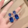 Pendientes de Diamante Azul que Cambian de Color de Alta Gama para Mujer, Pendientes Azul Tanzanita, Pendientes de Diamante Azul de Alto Carbono y Espinela Azul de Lujo para Mujer