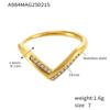 Oumika anillo de acero inoxidable ajustable con abertura lateral en forma de V con diamante de circón 5A para mujer, no se desvanece