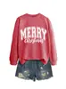 Sudadera casual cómoda simple para mujer con borde de Navidad y letras, sitio independiente de Amazon eBay