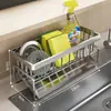 Pia de cozinha pia detergente rack de armazenamento de louça artefato de lavagem de pratos fio de aço pano esponja pia dreno armazenamento