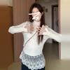 Suéter de Encaje con Cuello Medio Alto con Capa Base para Mujer, Nuevo Estilo Otoño e Invierno 2026, Sensación de Alta Gama, Se Puede Usar por Fuera, Top de Punto