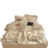 [Fragancia Premium] Estilo Princesa Girly Clase A Terciopelo de Leche Tallado Encaje Doble Capa Juego de Ropa de Cama de Cuatro Piezas