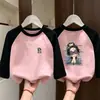 Camiseta Térmica de Forro Polar para Niñas 2026 Otoño/Invierno Nuevo Estilo Estilo Coreano Parche de Dibujos Animados Manga Larga para Niños Medianos y Grandes Top para Niñas