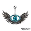 Anillo de Ombligo Azul con Ojos Grandes y Alas de Acero Inoxidable Europeo y Americano Transfronterizo Joyería para Perforación de Ombligo Araña Cruz