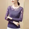 Camiseta Base de Malla para Mujer con Bordado de Manga Larga y Cuello Redondo, de Taiwán, en Stock Transfronterizo, de Alta Gama y Elegante, se Puede Usar por Fuera