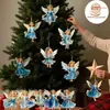 Juego transfronterizo de 12 piezas de decoración de madera de ángel azul vintage adecuado para Halloween, Pascua y Acción de Gracias