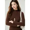 Suéter 100% cachemir puro para mujer, nueva colección otoño/invierno, color liso, tejido de canalé de un solo hilo, cuello semi-alto, jersey de manga larga