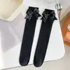 Meias Infantis Primavera e Outono Meias de Cano Médio para Crianças Laço Cor Sólida Doce Doce Meias de Princesa para Bebê Transfronteiriça