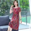Vestido de Algodón y Seda para Mujer Tallas Grandes, Nuevo Verano 2026, Ceñido a la Cintura, Adelgazante, de Largo Medio, de Rayón para Madres de Mediana Edad