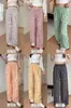 Pantalones de pierna ancha con estampado de estrellas para mujer, nuevo estilo de verano, pantalones rectos sencillos de cuadros adelgazantes para mujeres petite, pantalones casuales finos y holgados