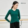 Vestido de Práctica de Baile con Cuello en V para Otoño e Invierno, Top para Adultos, Body de Yoga, Manga Larga Negra, Vestido de Baile Latino Clásico