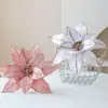 Flor de Natal artificial de veludo de alta qualidade, 27 cm de altura, cor rosa champagne, embalada individualmente com um clipe, para decoração de árvore de Natal