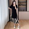 2024 novo socialite transfronteiriço costura vestido cobrindo carne magro longo plus size costura camiseta saia feminina