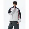 Moletom Cardigan Estilo College Tendência Masculino Outono Juventude Roupa Exterior Bordado Tamanho Plus Size Solto Listrado Gola Alta