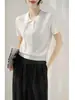 Polo Retrô com Trança Manga Curta Tricô Feminino Estilo Ano Novo Casual Moda Top 2026 Gola Camiseta