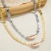 Joyas de Venta Caliente Transfronterizas Europeas y Americanas Colgante de Cruz con Pedrería Cadena de Concha Avión Collar de Mujer Multicapa