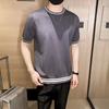 Camiseta Suéter Listrada Masculina Gola Redonda Verão Fina Respirável Manga Meia Manga Slim Fit Manga Curta Estilo Coreano Tendência Camiseta Top