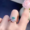 Anel de Esmeralda Natural Pedra 6*6mm, Tamanho Ajustável, Não Precisa Ser Dimensionado para Caber na Circunferência do Dedo, Cravação em Prata S925, Acabamento Fino, Processo de Galvanoplastia