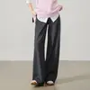 Pantalones de traje grises de pierna recta para mujer, nueva colección primavera/otoño 2026, de cintura alta, fluidos, casuales y de pierna ancha que estilizan para el trabajo