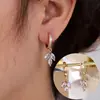 Pendientes de Aro Transfronterizos Europeos y Americanos con Colgantes de Hojas e Incrustaciones de Circonita, Diseño de Rama de Tres Hojas, Pendientes Versátiles Dinámicos y Delicados