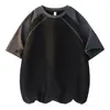 Camiseta Raglán de Estilo Americano para Hombre, Verano Holgada, Talla Grande, Manga Corta con Bloques de Color, Manga Media de Diseño Estructurado