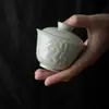 Moji Ice Glaseado de Mesa Relieve Suihan Sanyou Tazón con Tapa Sala de Té Hogar Cerámica Tazón de Té Liso Elegante y Resistente Tazón con Tapa