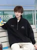 Moletom Pesado Meio Zíper Estilo Hong Kong Masculino Outono Masculino Outono e Inverno 2024 Novo Outono Manga Longa Jaqueta com Capuz para Meninos